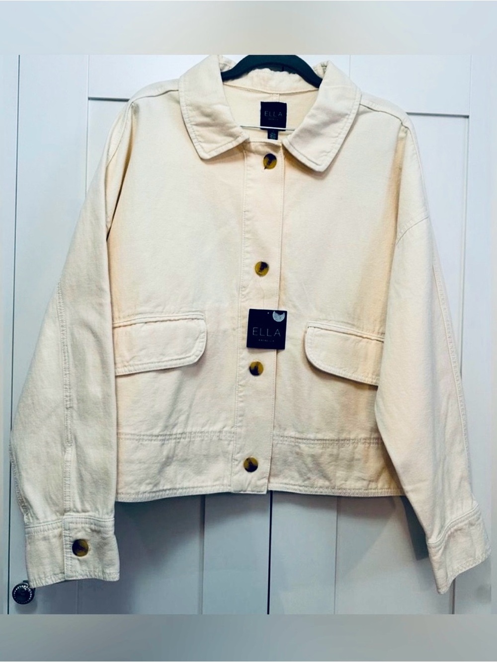 Ecru Beige Utility Jean Jacket for Women By ELLA Rafaella Sz 1X NEW!